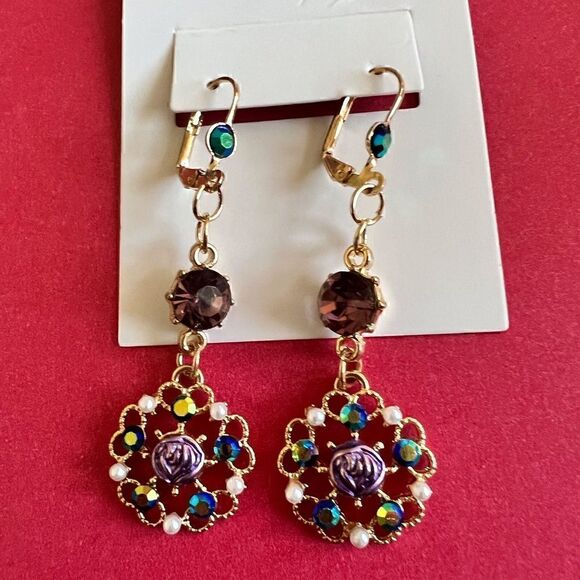 🌺 Betsey Johnson sparkling drop dangle earrings 🌺 - Picture 4 of 7